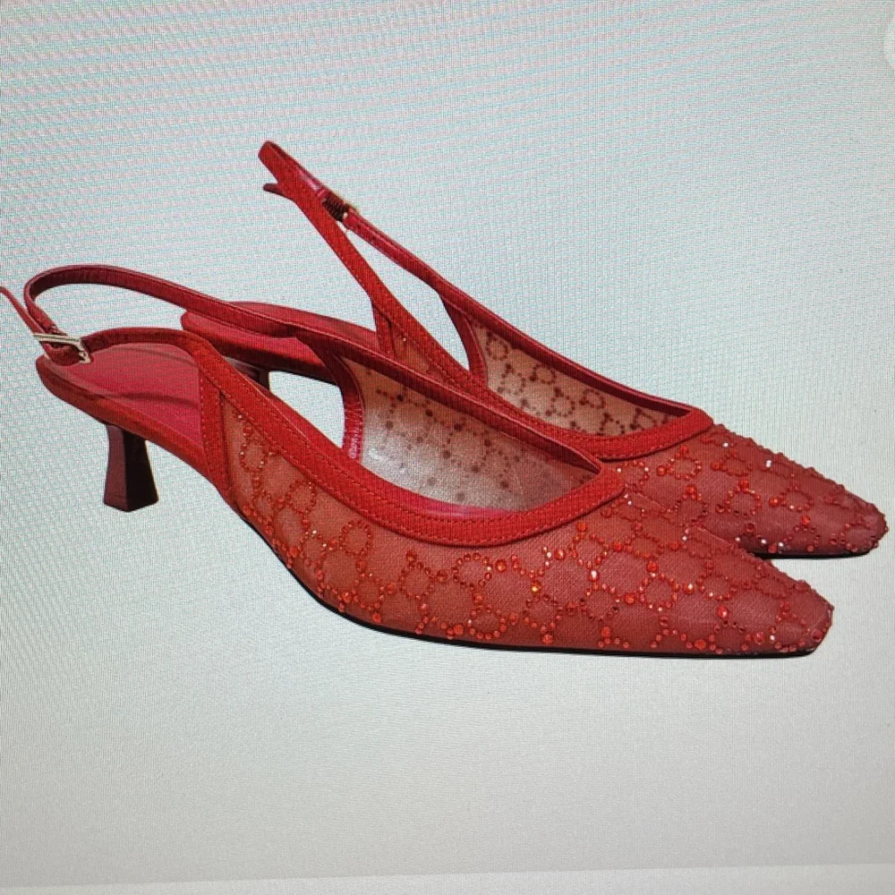 Cherry Red Slingback Square Toe Kitten Heels Size 7.5 - Picture 3 of 6